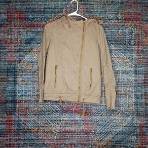 I.Spiewak & Sons womens light brown side zip elbow patch hooded jacket XS EUC